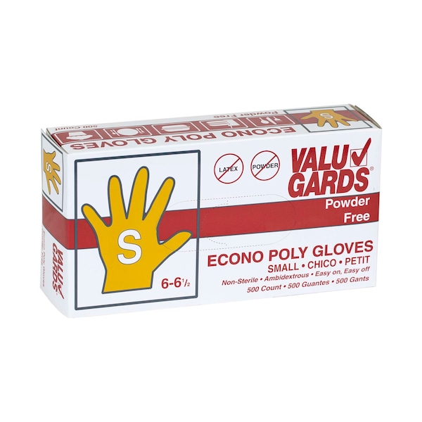 Poly Disposable Gloves, Poly, Powder-Free, S, 5000 PK